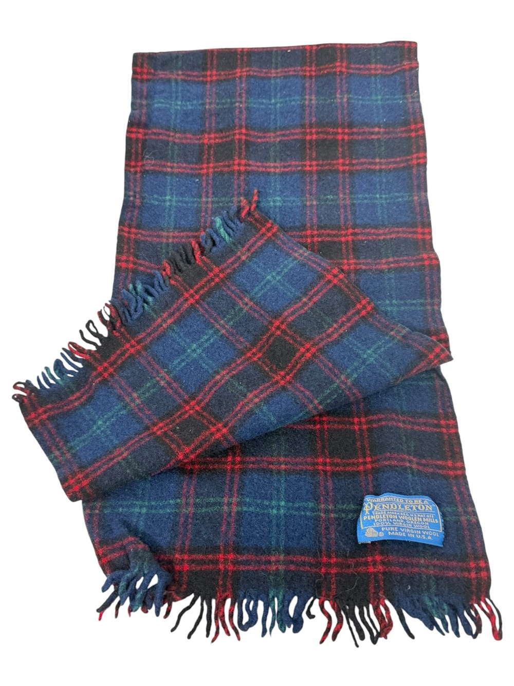 Pendleton 100% virgin wool red tartan plaid vintage scarf fringe